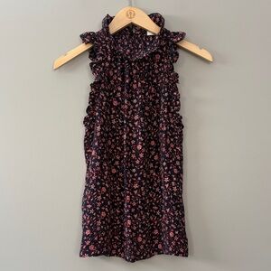 Frame Flounce Sleeveless Floral Silk Top Ruffle Trim Medium Navy Coral Peach